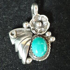 Elegant Vintage Native American Southwestern Sterling Natural Turquoise Pendant